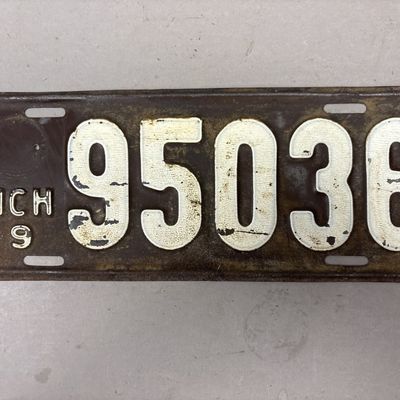 1919 Vintage Brown Michigan License Plate Repainted