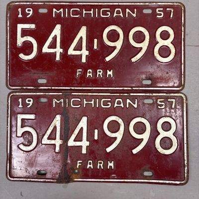 Pair of 1957 Michigan Farm 544-998 License Plates