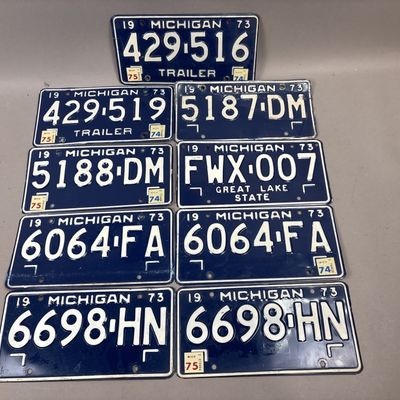 Lot 9 1973 Vintage Michigan License Plates