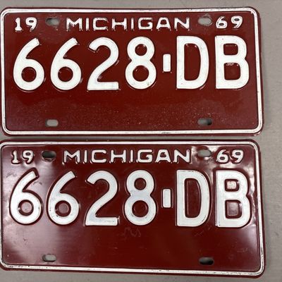 Pair of 1969 Michigan 6628-DB License Plates