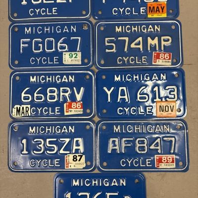 Lot of 9 Michigan Motorcycle License Plates