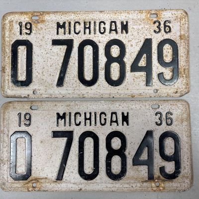 Pair of 1936 Michigan O70849 License Plates