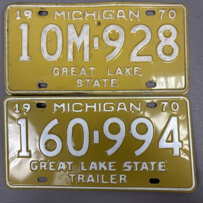 Pair 1970 Michigan 10M-928 160-994 License Plates