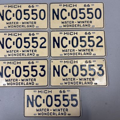 Lot 7 1966 Consecutive Michigan License Plates