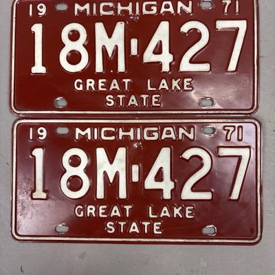 Pair 1971 Michigan Great Lake State License Plate