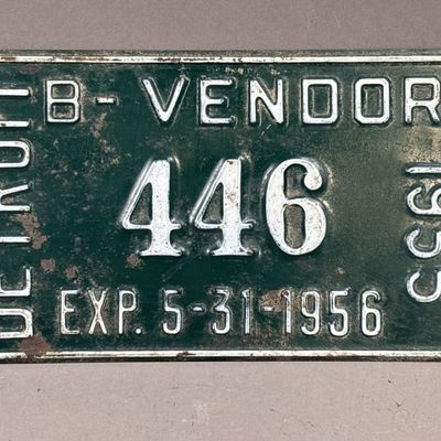 1955 Detroit B-Vendor 446 Exp 5-31-56 Plate
