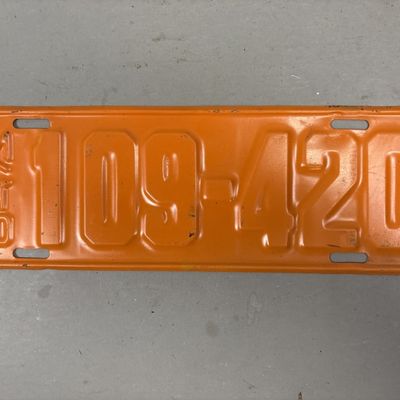 1920 Antique Orange Michigan License Plate Repainted