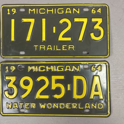 Pair 1964 Vintage Michigan License Plates