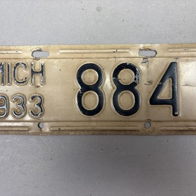 Antique 1933 Michigan 884 Motorcycle License Plate