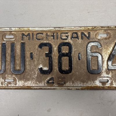 1945 Michigan JU-38-64 Vintage License Plate