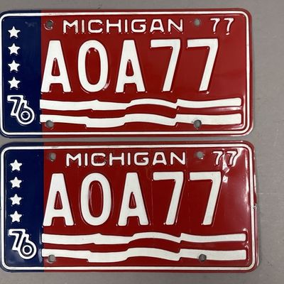 Pair 1977 AOA77 Personalized Michigan License EX