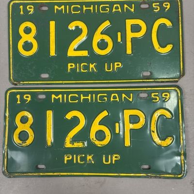 Pair 1959 Michigan Pickup 8126PC License Plates