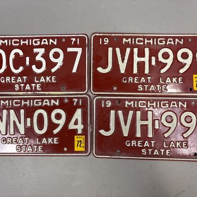 Lot of 4 1971 Michigan Great Lake State Plates