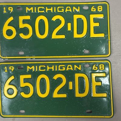 Pair 1968 Vintage Michigan License Plates