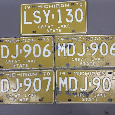 Lot of 5 1970 Michigan Great Lakes State Plates