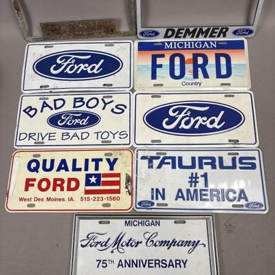 Lot of 9 Ford Motor Co License Plates & Frames