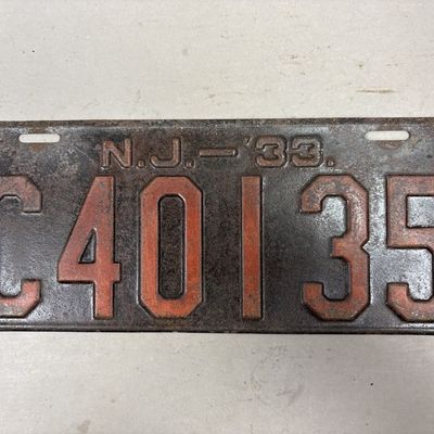 1933 New Jersey C40135 Antique License Plate