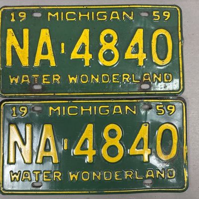 Pair of 1959 Michigan NA-4840 License Plates