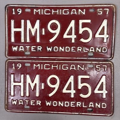 Pair of 1957 Michigan HM-9454 License Plates