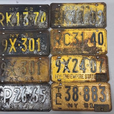 Antique Lot 8 40s 50s New York License Plates