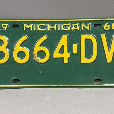 1968 Michigan 8664-DV Antique License Plate