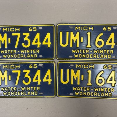 2 Pair 1965 Michigan Water Winter License Plates