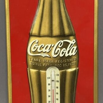 1937 Coca Cola Tin Gold Bottle Coke Thermometer