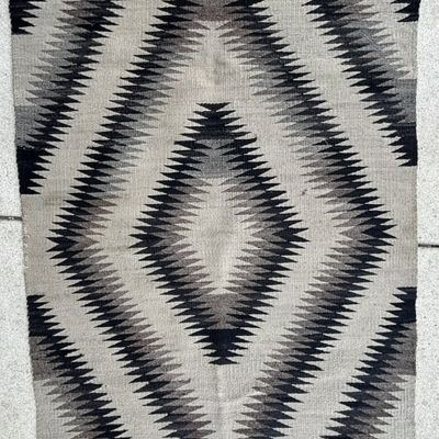 Antique Black Grey White Navajo Indian Blanket Rug