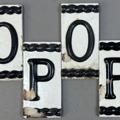 Antique Black White 6"x3" Bathroom Letters POOP