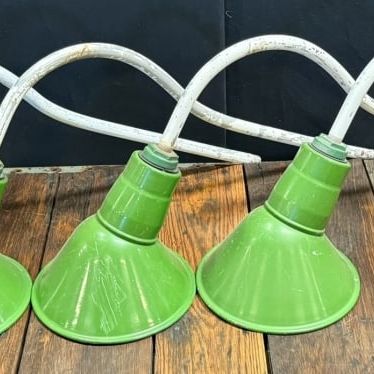 Lot 4 40s Gas Station Green Porcelain Lamp Shades