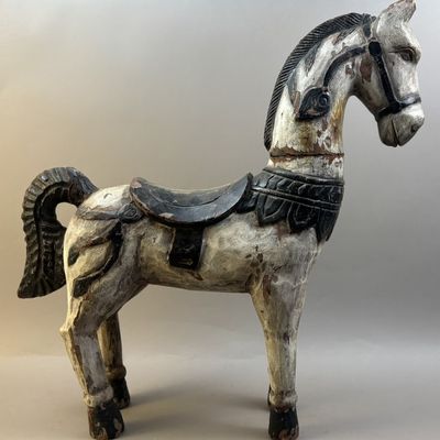 Antique Folk Art Hand Carved Wooden Horse Figurine