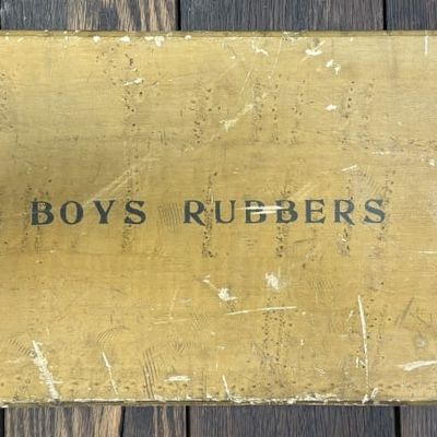 Antique BOYS RUBBER Painted General Store Drawer