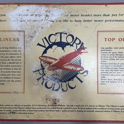 40s Victory Products SST Airplane Oil Can Sign EX+
