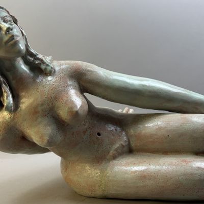 MCM Nude Ceramic Pottery 24" Gazing Art Woman