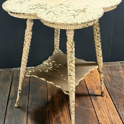 Antique 4 Leaf Clover Pink Painted Side Table