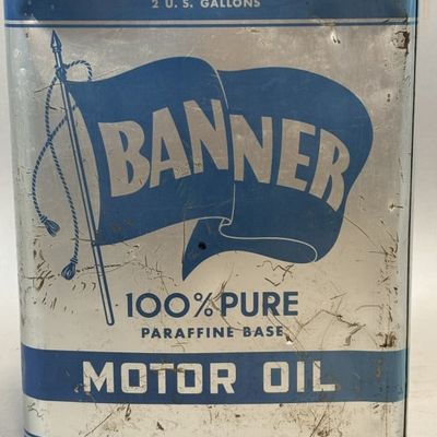 Rare Banner 2 Gallon Motor Oil Metal Can