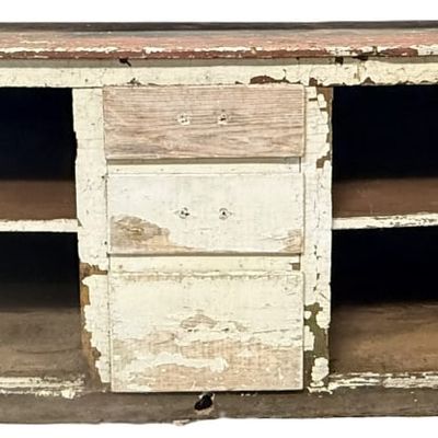 Antique Red Milk Painted Primitive Drawer Cabinet