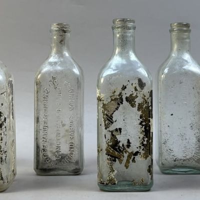 Antique Lot 6 Antique Embossed EMBALMING Bottles