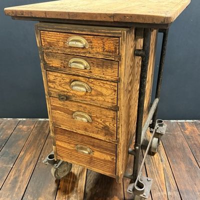 Antique 5 Drawer Industrial Kitchen Rolling Cart