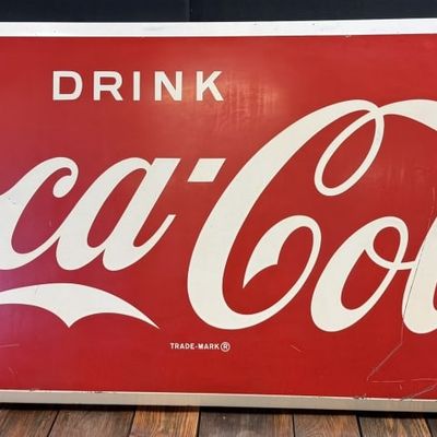 Drink Coca Cola 7' x 37" Painted Metal 60s Sign