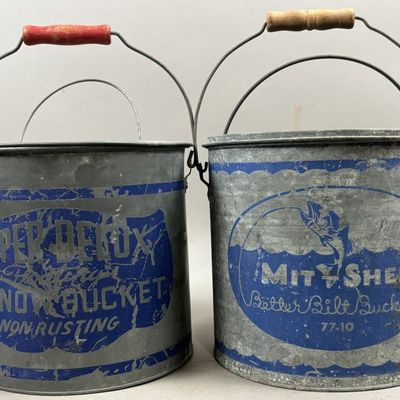 Pair Vtg 40s Mit Shel & Super Delux Minnow Buckets