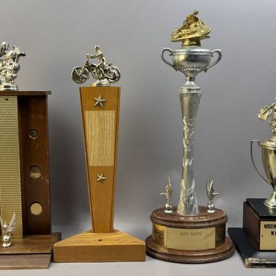(4) 60s 70s Motorcycle Ruff Riders Metal Trophies