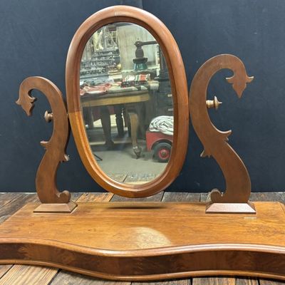 Antique Early Gothic Revival Vanity Swivel Mirror
