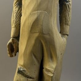 Whimsical 24" Folk Art Hand Carved Farmer Statue