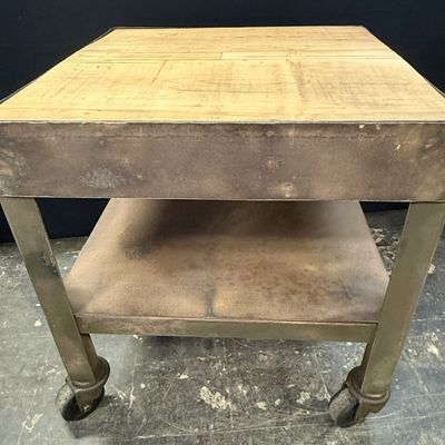 Antique Military Green Painted Metal Rolling Cart