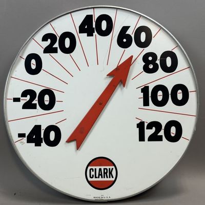 Clark Service Station 18" Metal Thermometer WORKS