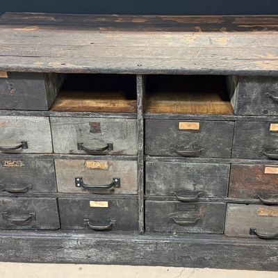Antique 16 Drawer Galvanized Heller Hdw Cabinet