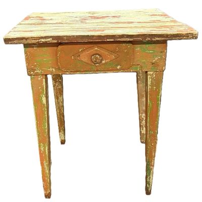 Antique 1870s Pumpkin Painted 1 Drawer Stand