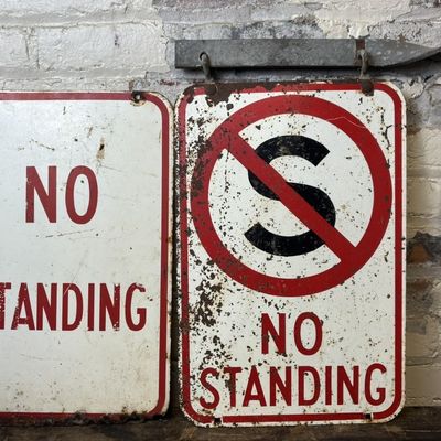 Pair NO STANDING DST Painte Metal Signs w Flange