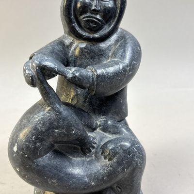 Inuit Soapstone Indigenous Seal Hunter Carving